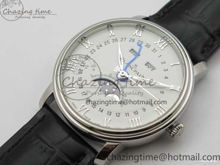 0311 MultiPurpose Villeret 6654 SS Complicated Function OMF 1:1 Best Edition White Dial on Black Leather Strap A6654 V 7901